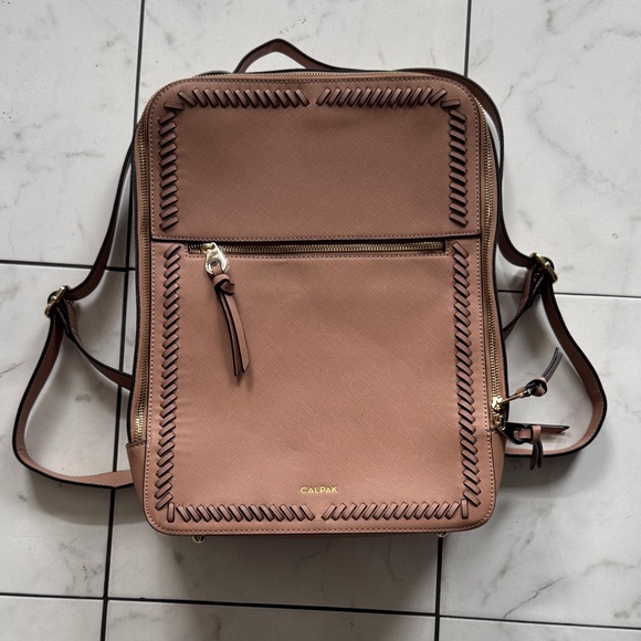 Calpak Handbags - Calpak Brown women’s Backpack with Stitch Detail